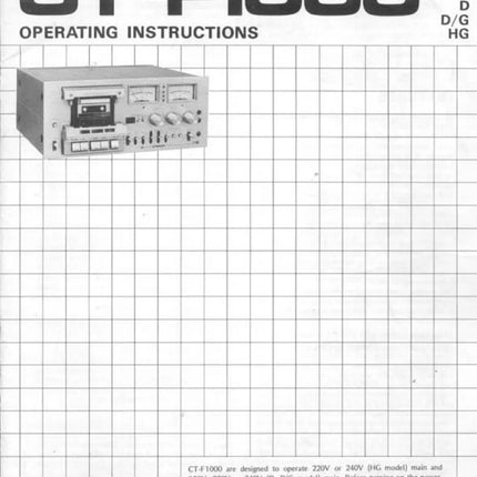 Pioneer CTF-1000 Cassette Player Owners Manual