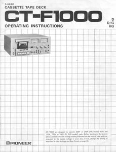 Pioneer CTF-1000 Cassette Player Owners Manual