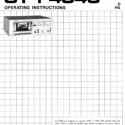 Pioneer CTF-4040 Cassette Player Owners Manual