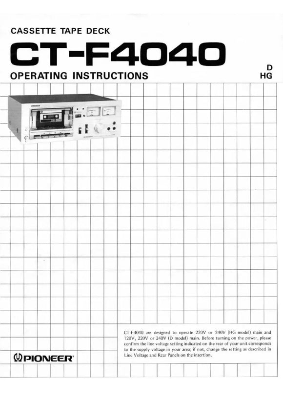 Pioneer CTF-4040 Cassette Player Owners Manual