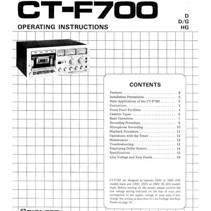 Pioneer CTF-700 Cassette Player Owners Manual