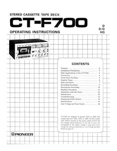 Pioneer CTF-700 Cassette Player Owners Manual