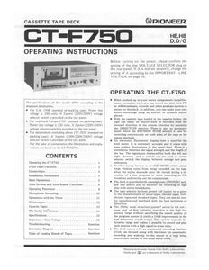 Pioneer CTF-750 Cassette Player Owners Manual