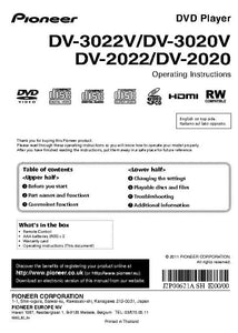 Pioneer DV-2020 DVD Player Owners Manual