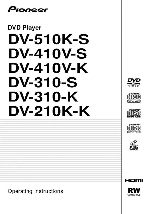 Pioneer DV-210K-K DVD Player Owners Manual