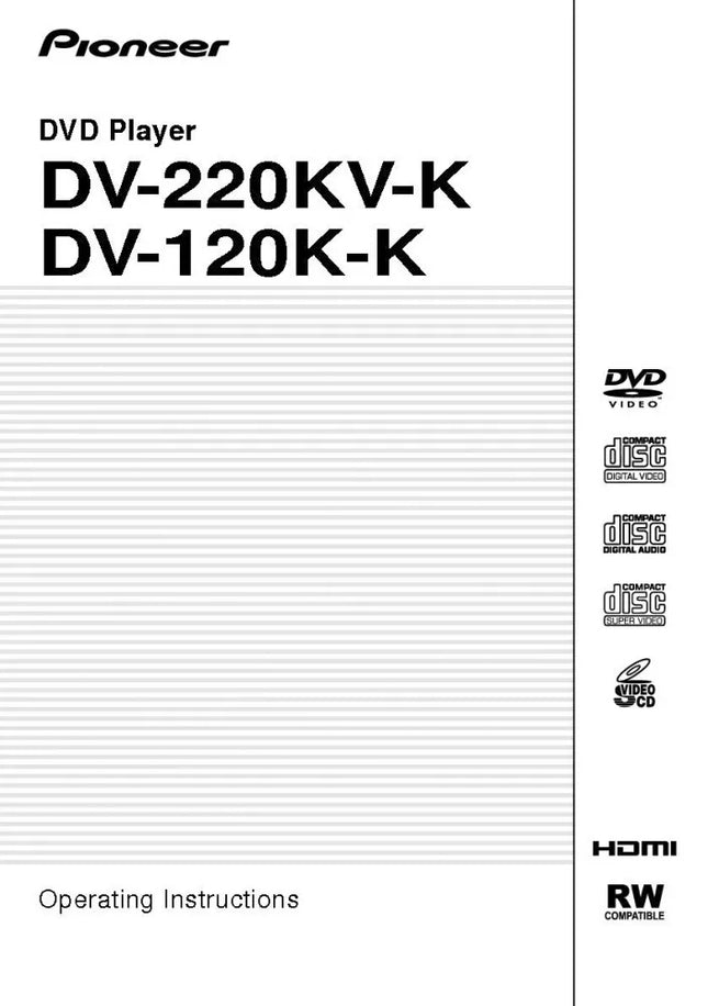 Pioneer DV-220KV-K DVD Player Owners Manual