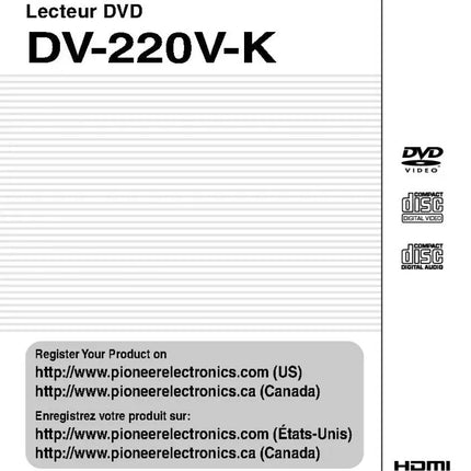 Pioneer DV-220V-K DVD Player Owners Manual