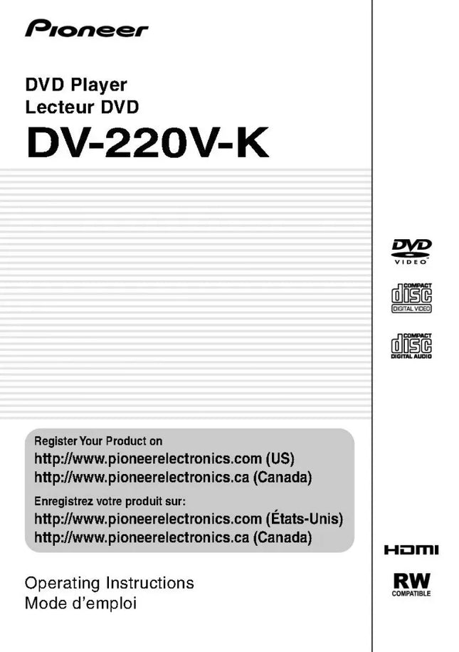 Pioneer DV-220V-K DVD Player Owners Manual
