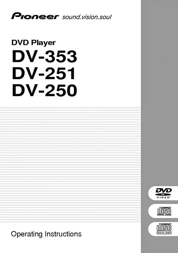 Pioneer DV-250 DVD Player Owners Manual