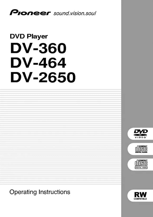 Pioneer DV-2650 DVD Player Owners Manual