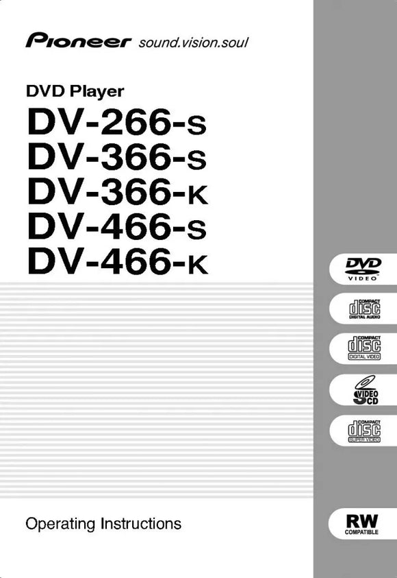 Pioneer DV-266S DVD Player Owners Manual