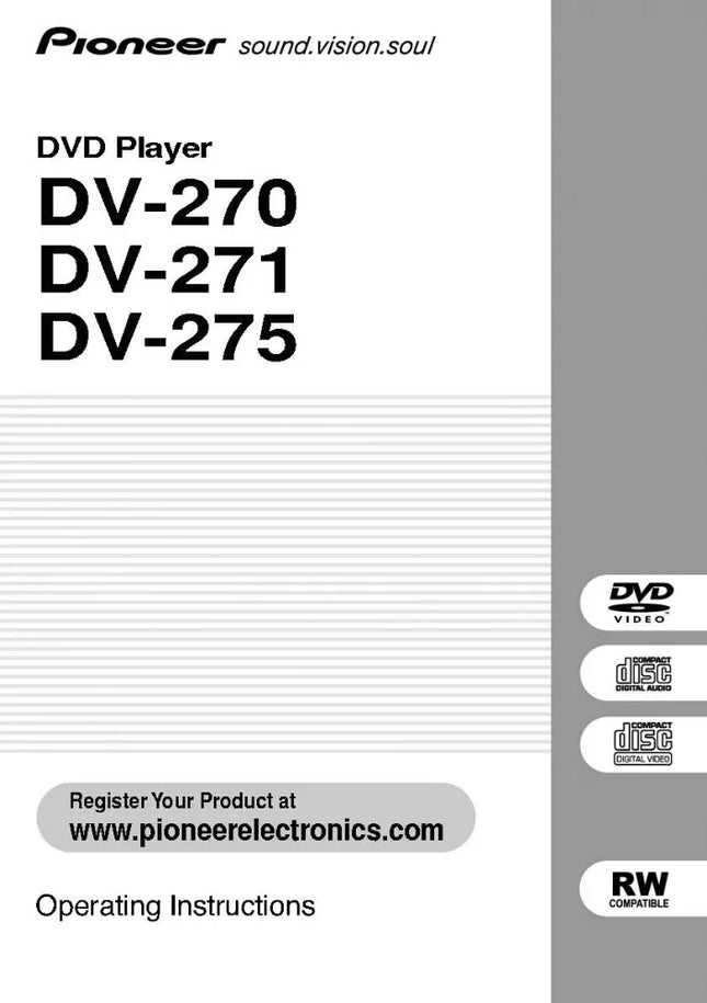 Pioneer DV-271 DVD Player Owners Manual