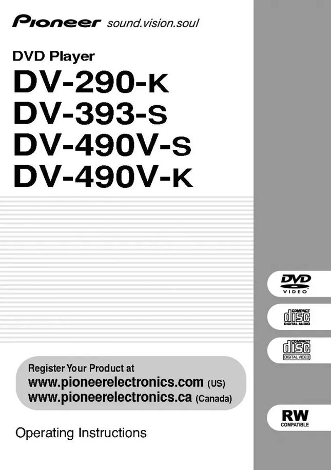 Pioneer DV-290K DVD Player Owners Manual