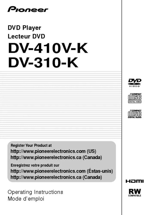 Pioneer DV-310-K DVD Player Owners Manual