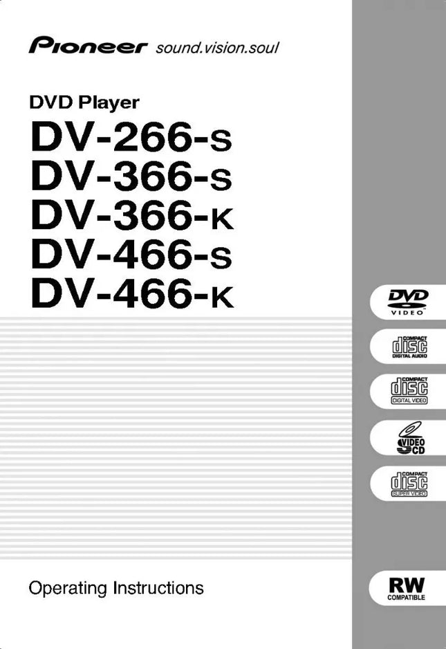 Pioneer DV-366K DVD Player Owners Manual