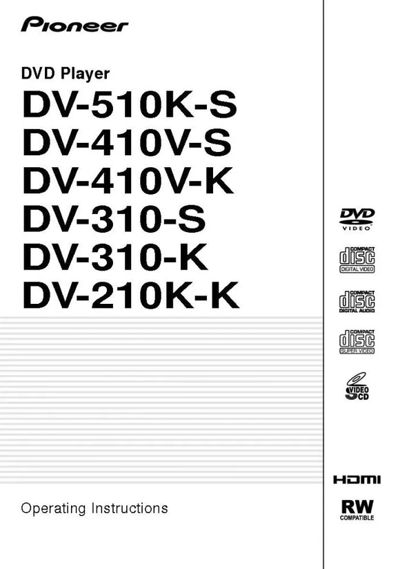 Pioneer DV-510K-S DVD Player Owners Manual