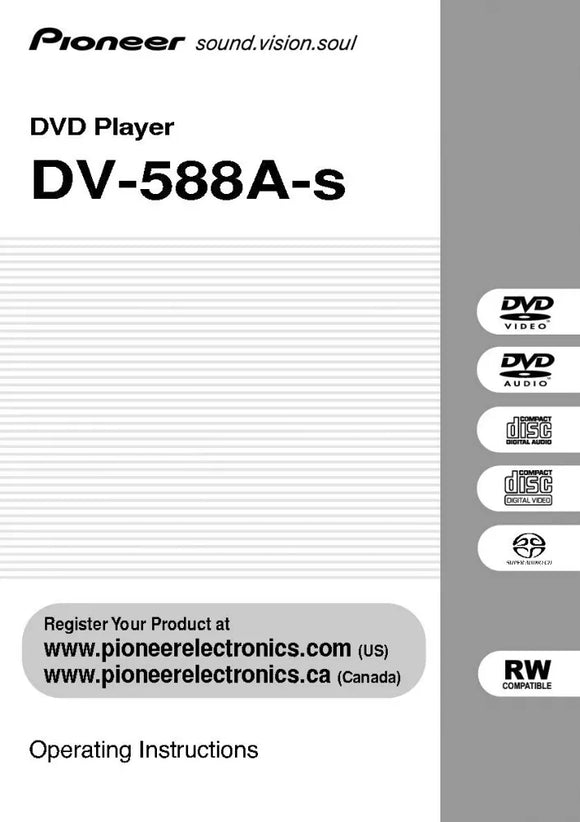 Pioneer DV-588AS DVD Player Owners Manual