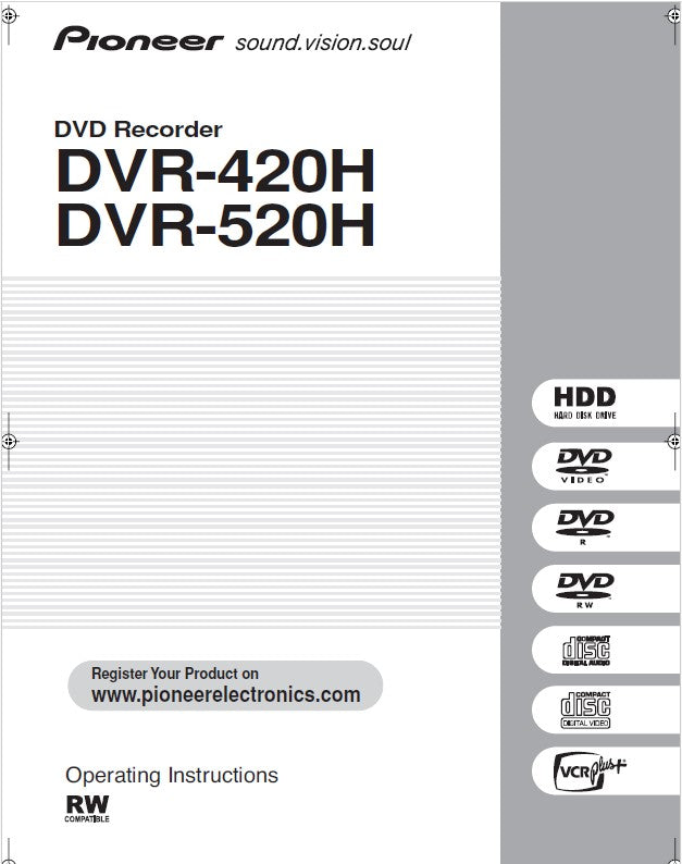 Pioneer DVR-420H-S DVD Recorder Owners Manual