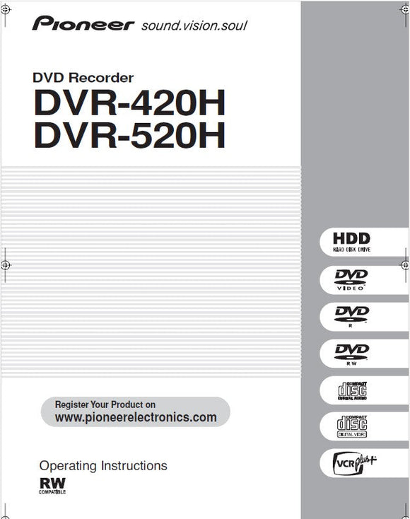 Pioneer DVR-420H-S DVD Recorder Owners Manual