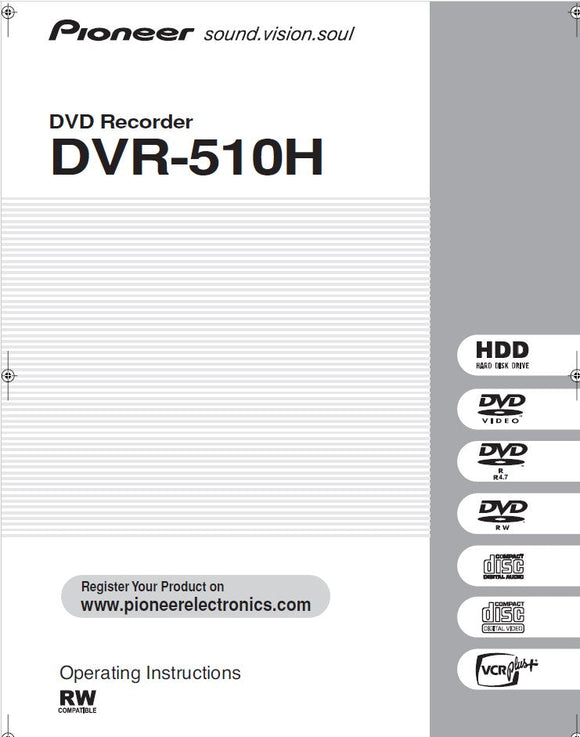 Pioneer DVR-510H DVD Recorder Owners Manual