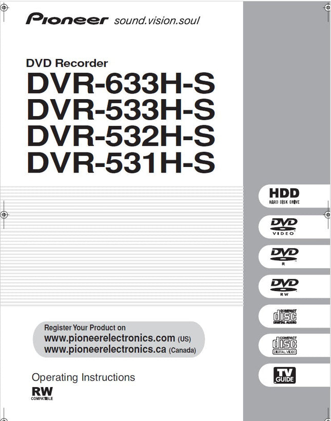 Pioneer DVR-532H-S DVD Recorder Owners Manual