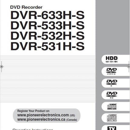 Pioneer DVR-533H-S DVD Recorder Owners Manual