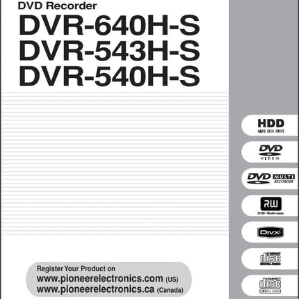 Pioneer DVR-540H-S DVD Recorder Owners Manual