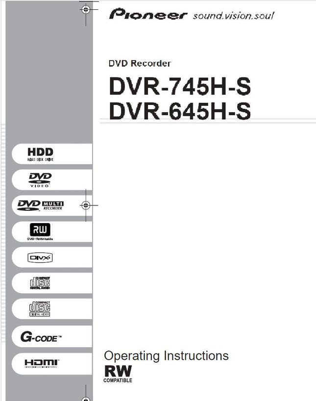 Pioneer DVR-645H-S DVD Recorder Owners Manual