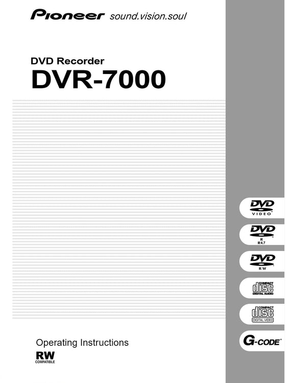 Pioneer DVR-7000 DVD Recorder Owners Manual