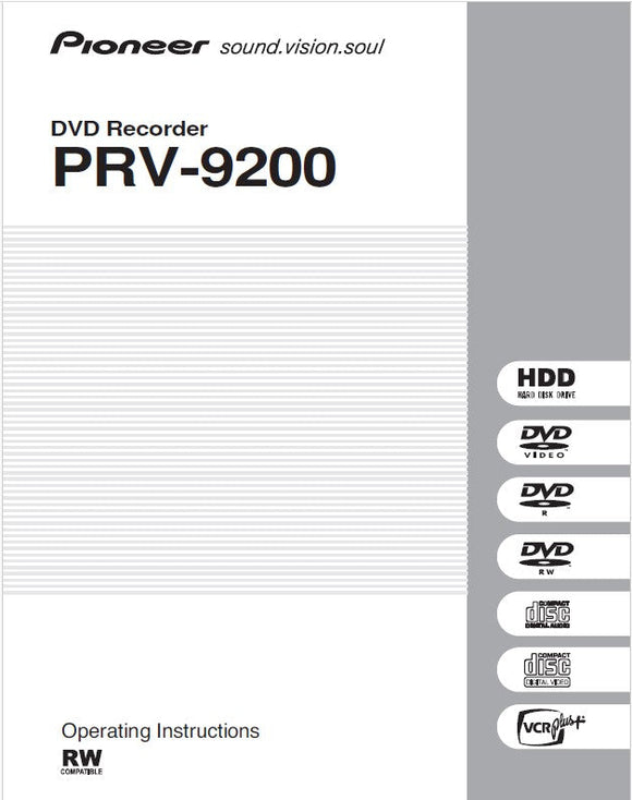 Pioneer DVR-9200 DVD Recorder Owners Manual