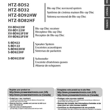 Pioneer HTZ-BD52 Blu-ray System Owners Manual