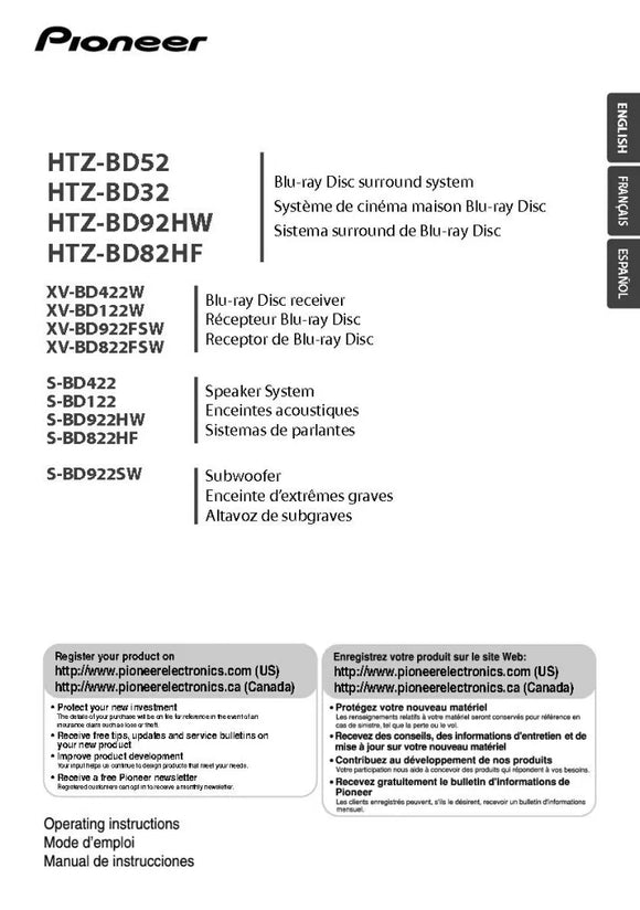 Pioneer HTZ-BD52 Blu-ray System Owners Manual