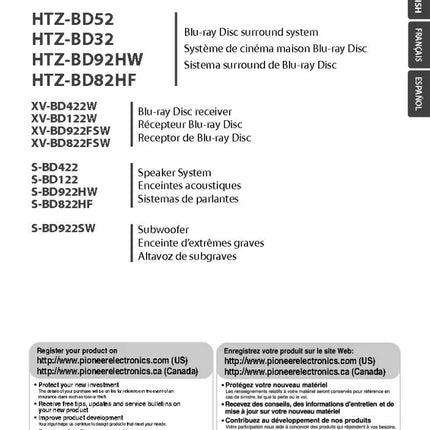 Pioneer HTZ-BD92HW Blu-ray System Owners Manual