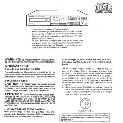 Pioneer PD-7050 CD Player Owners Manual