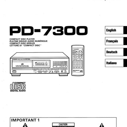 Pioneer PD-7300 CD Player Owners Manual