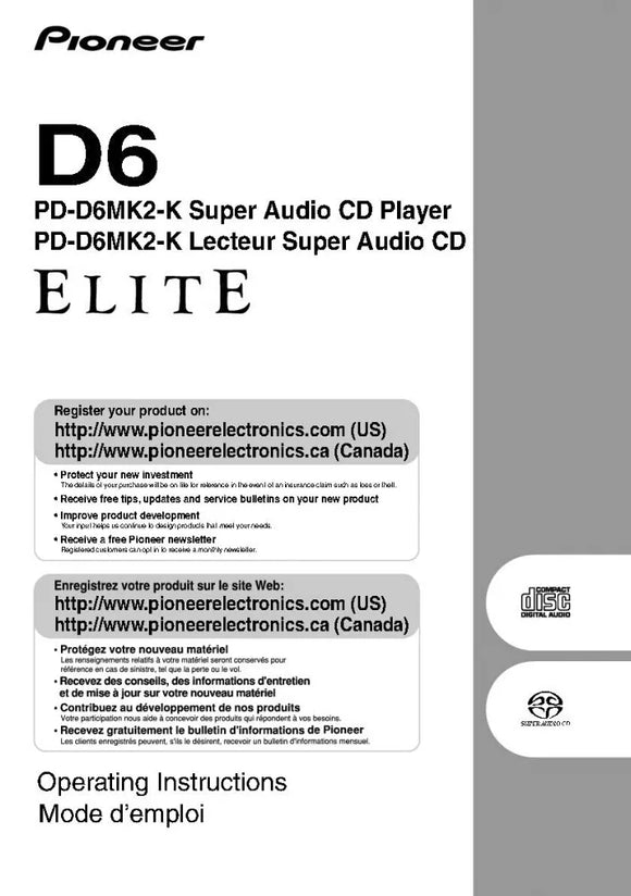 Pioneer PD-D6MK2-K CD Player Owners Manual