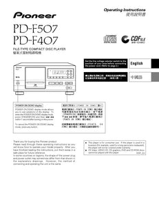 Pioneer PD-F407 CD Player Owners Manual