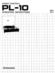 Pioneer PL-10 Turntable Owners Manual