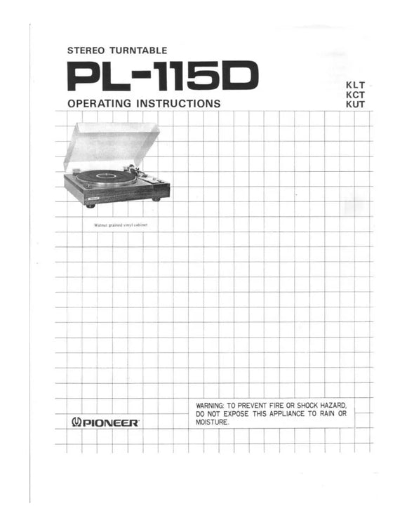 Pioneer PL-115D Turntable Owners Manual