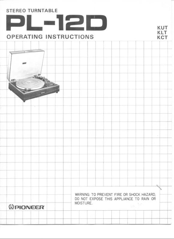 Pioneer PL-12D Turntable Owners Manual