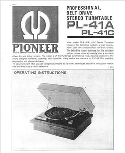 Pioneer PL-41A Turntable Owners Manual