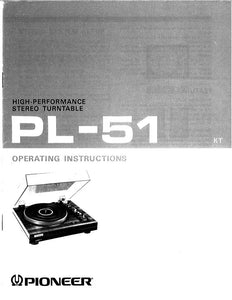 Pioneer PL-51 Turntable Owners Manual