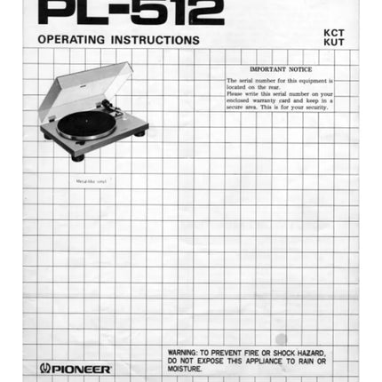 Pioneer PL-512 Turntable Owners Manual