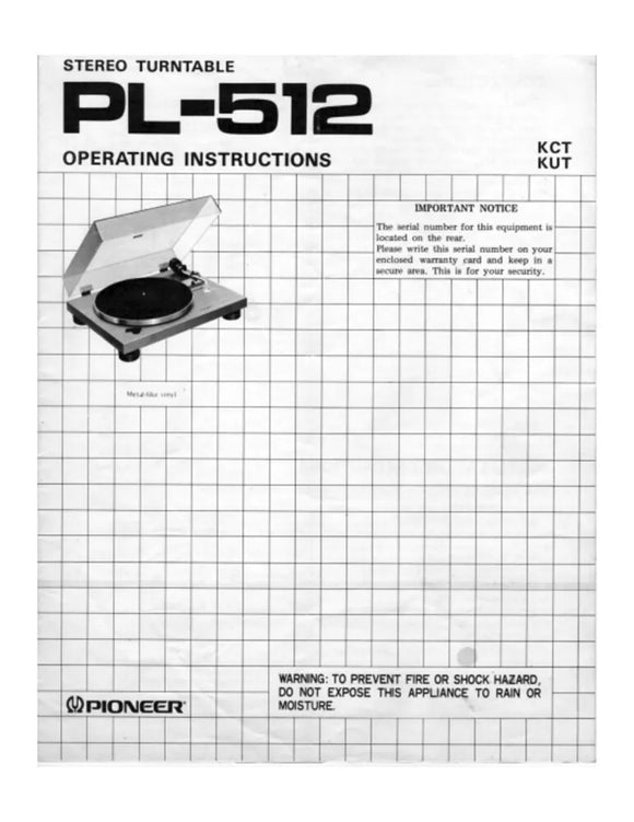 Pioneer PL-512 Turntable Owners Manual