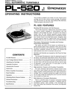 Pioneer PL-520 Turntable Owners Manual