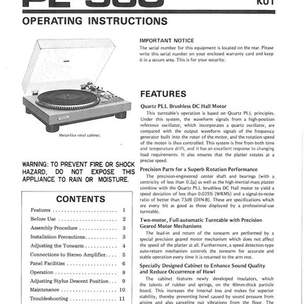 Pioneer PL-560 Turntable Owners Manual
