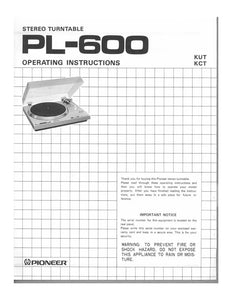 Pioneer PL-600 Turntable Owners Manual