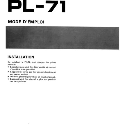 Pioneer PL-71 Turntable Owners Manual