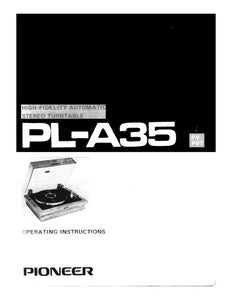 Pioneer PLA-35 Turntable Owners Manual