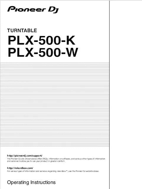 Pioneer PLX-500 Turntable Owners Manual